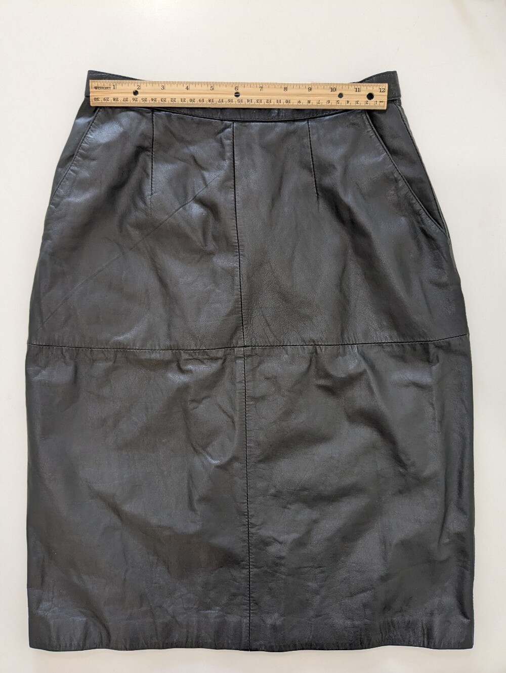 Classic Black Leather Pencil Skirt Vintage Mark Henri Collection genuine leather
